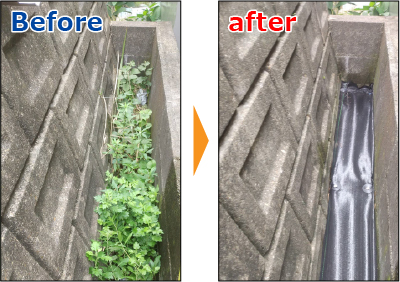 ちょっとしたスペースの除草シート貼り